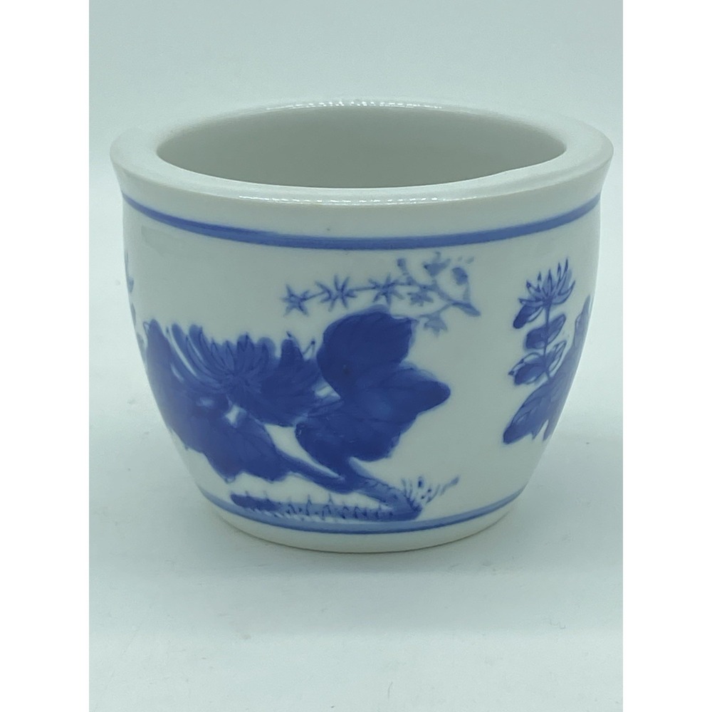 Chinoiserie Low Planter Bonsai Succulent Porcelain Small 5" Diameter White &Blue - Picture 3 of 5